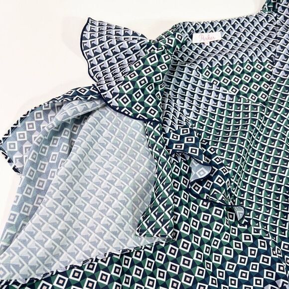 Parker Luisa Mini Dress Womens Medium Multicolor Geometric Print Flutter Sleeve - Picture 6 of 12